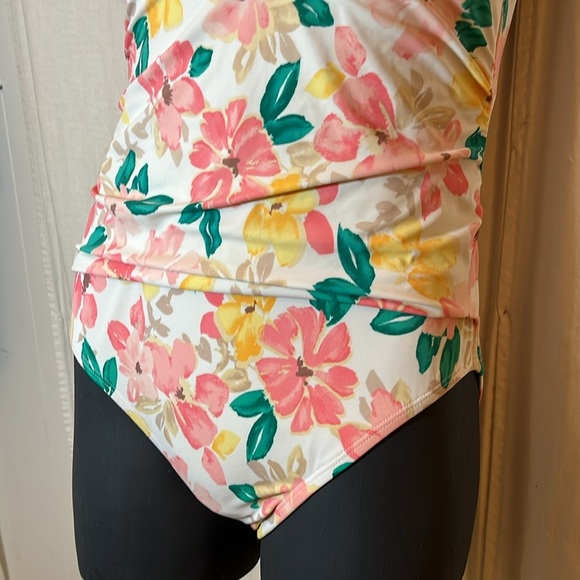 Time and Tru Pink and Yellow Floral Bathing Suit One Piece - Picture 4 of 10